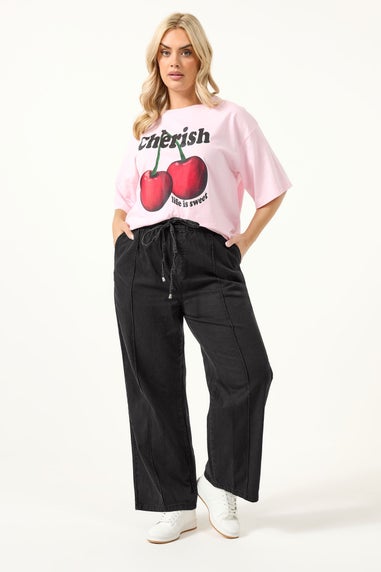 Yours Curve Black Seam Front Wide Leg Jeans