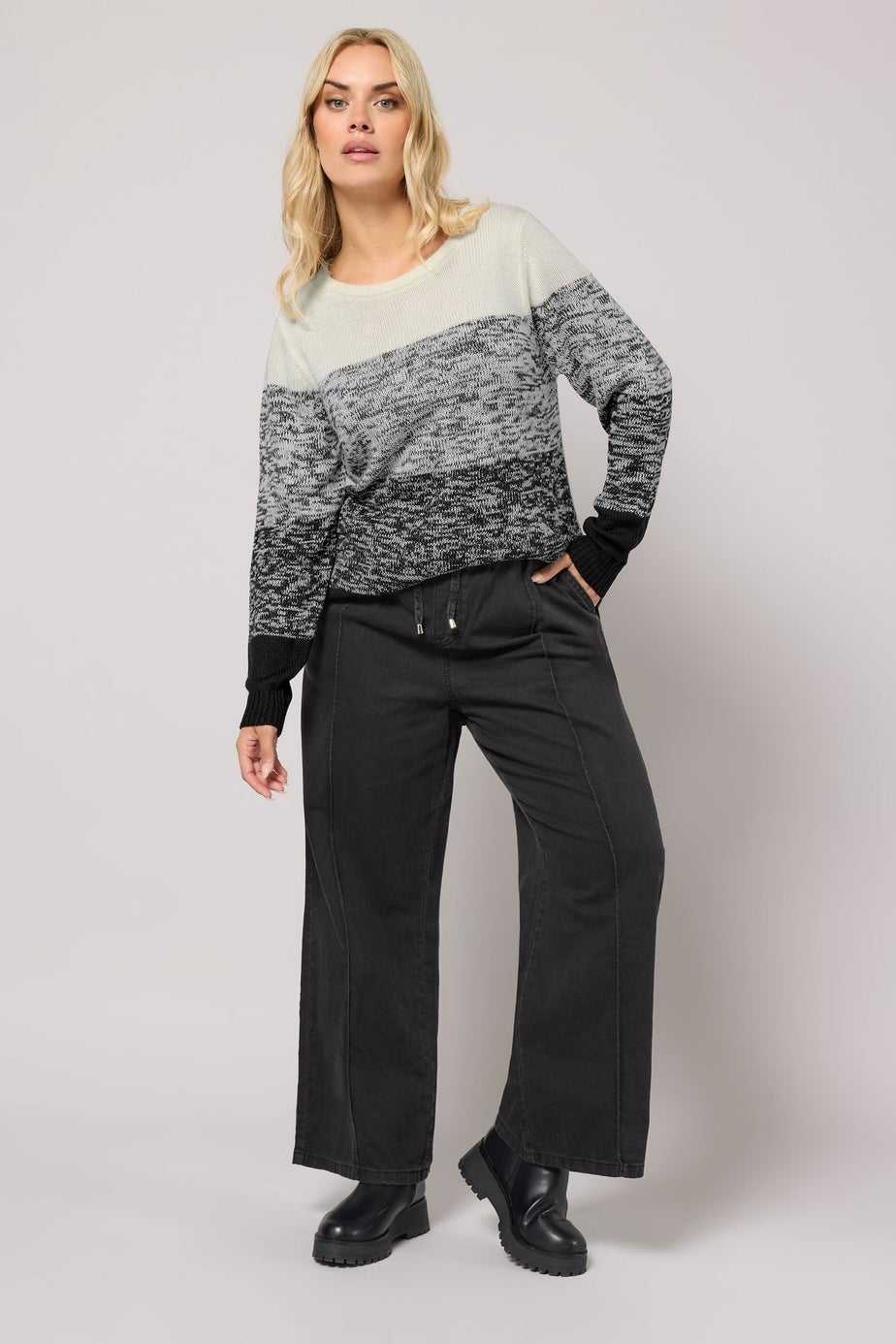 Yours Curve Black Seam Front Wide Leg Jeans
