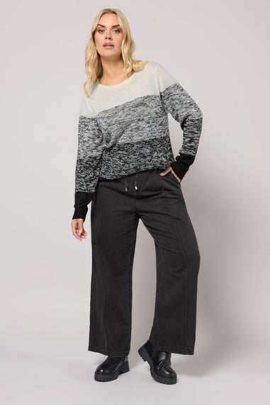Yours Curve Black Seam Front Wide Leg Jeans