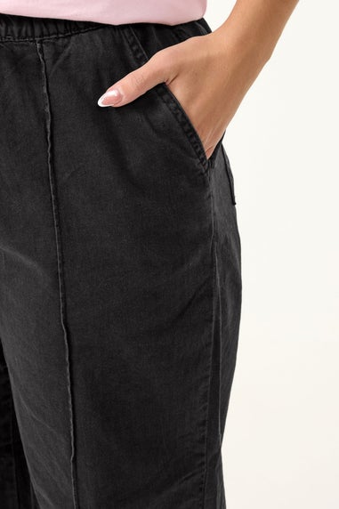 Yours Curve Black Seam Front Wide Leg Jeans