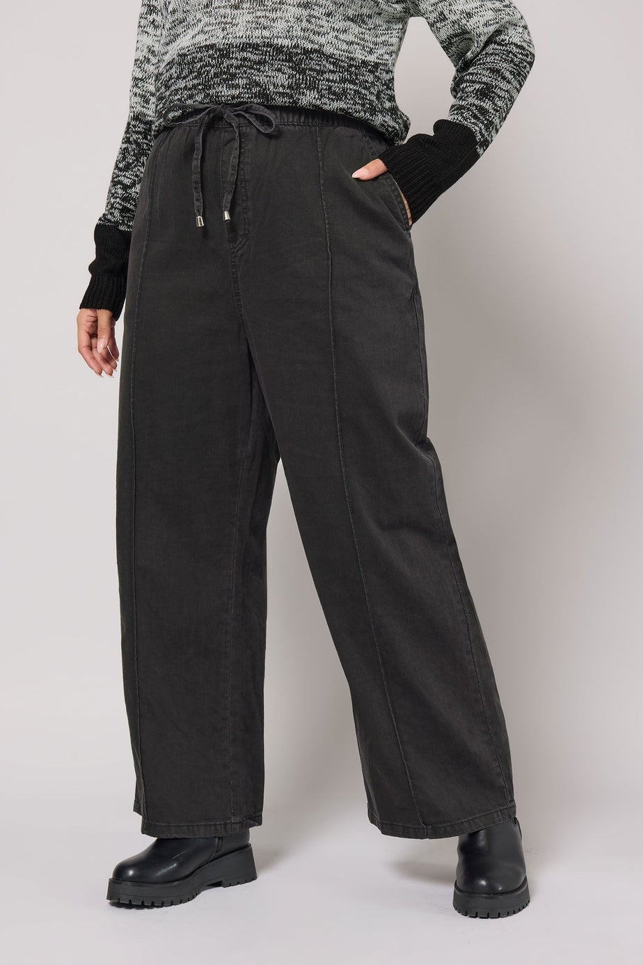 Yours Curve Black Seam Front Wide Leg Jeans