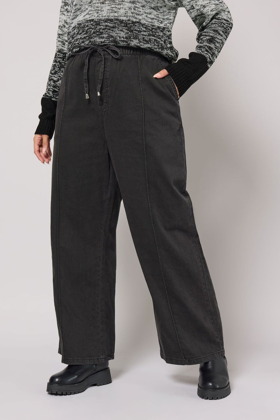 Yours Curve Black Seam Front Wide Leg Jeans