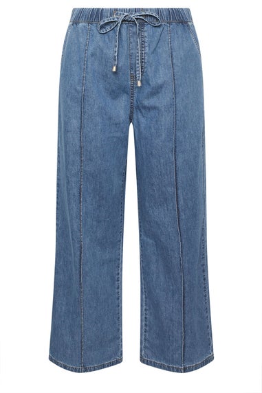 Yours Curve Mid Blue Seam Front Wide Leg Jeans