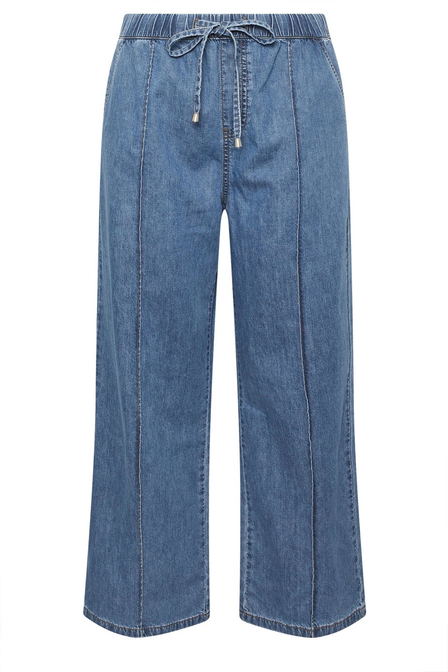 Yours Curve Mid Blue Seam Front Wide Leg Jeans