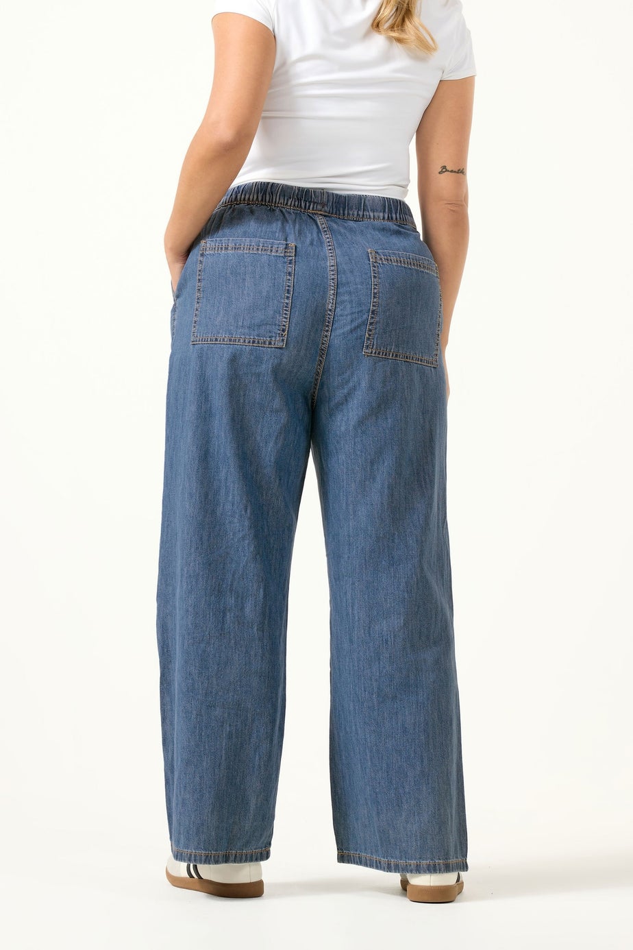 Yours Curve Mid Blue Seam Front Wide Leg Jeans