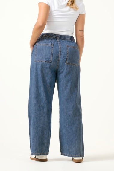 Yours Curve Mid Blue Seam Front Wide Leg Jeans