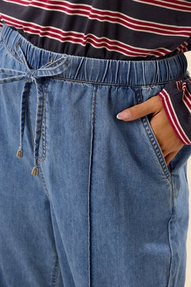 Yours Curve Mid Blue Seam Front Wide Leg Jeans