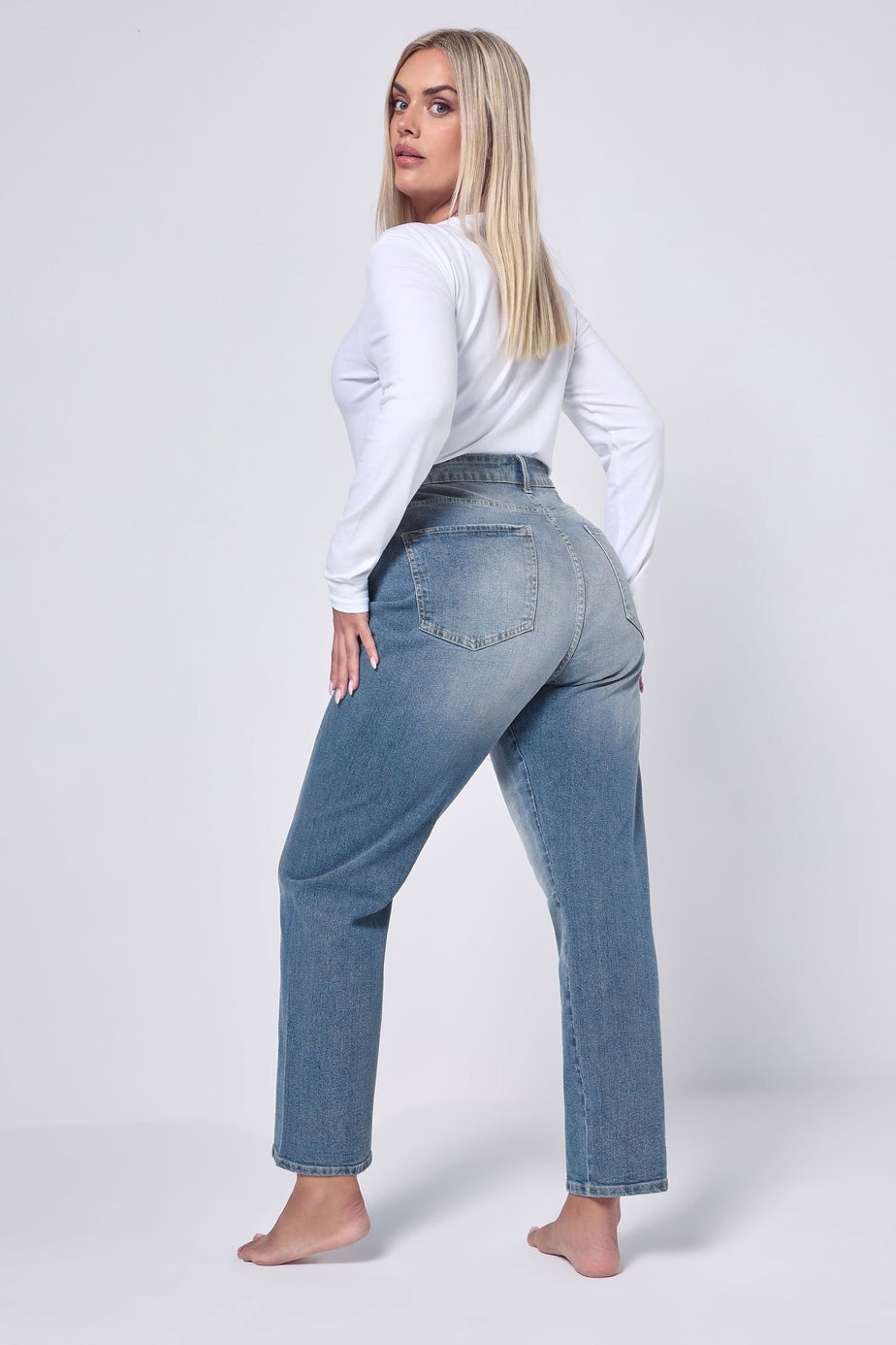 Yours Curve Mid Blue Carrot Leg Jeans