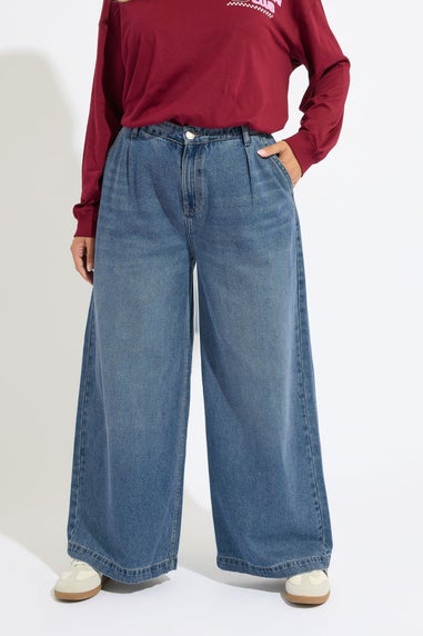 Yours Curve Mid Blue Palazzo Jeans