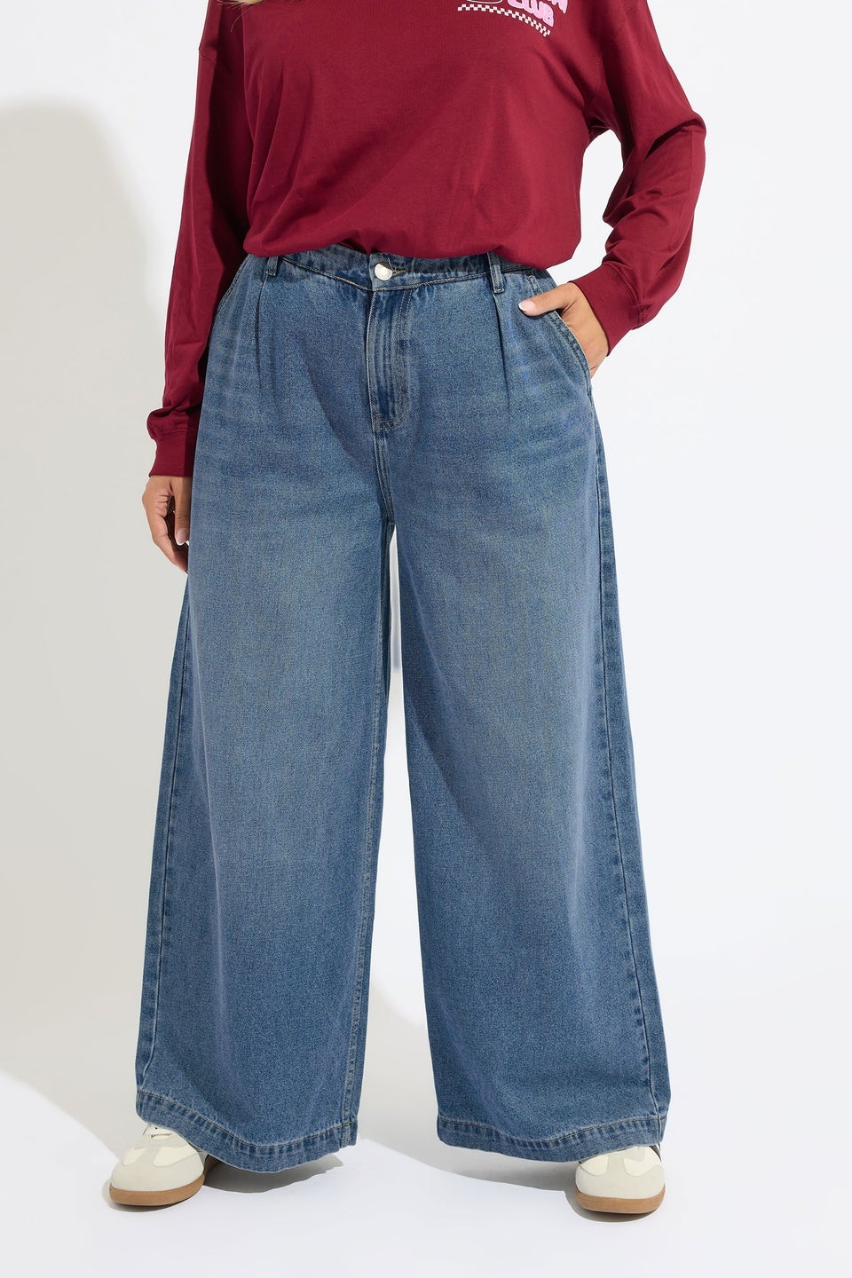 Yours Curve Mid Blue Palazzo Jeans