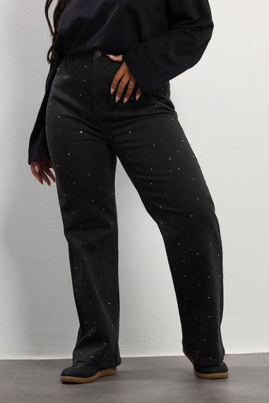 Yours Curve Black Studded Wide Leg Jeans