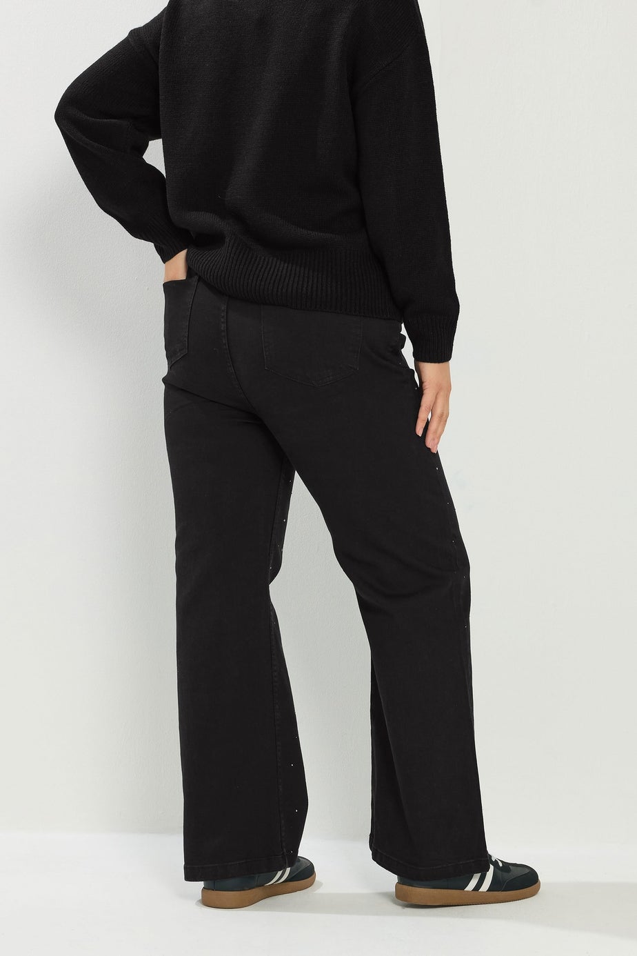 Yours Curve Black Studded Wide Leg Jeans