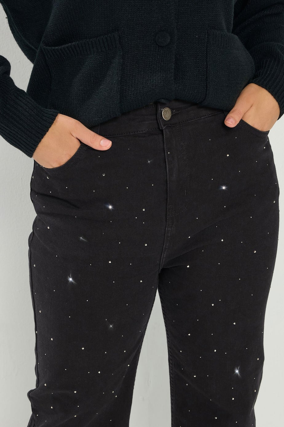 Yours Curve Black Studded Wide Leg Jeans