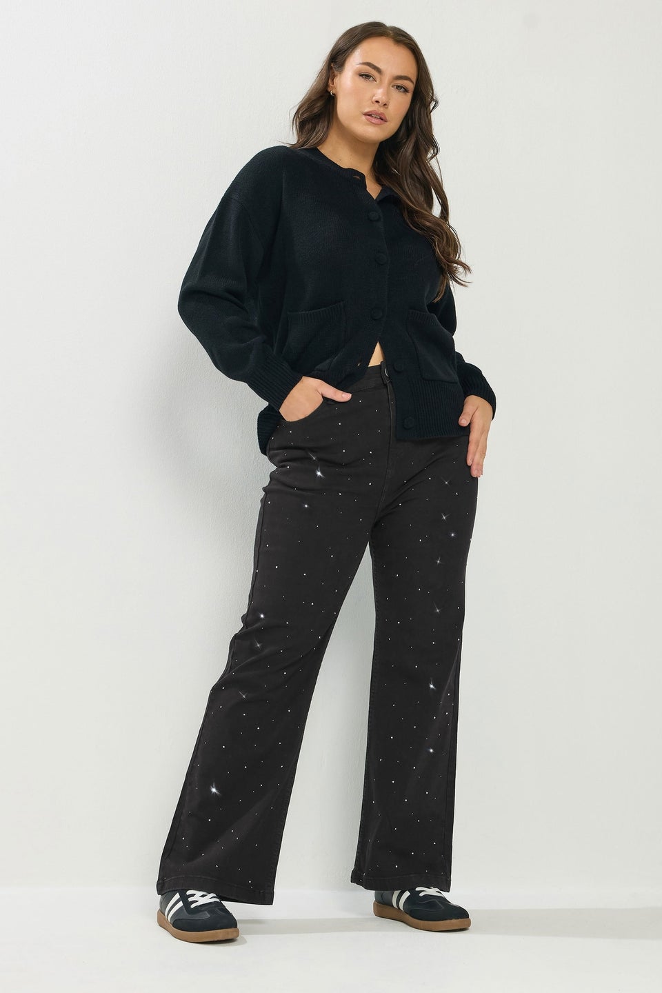 Yours Curve Black Studded Wide Leg Jeans