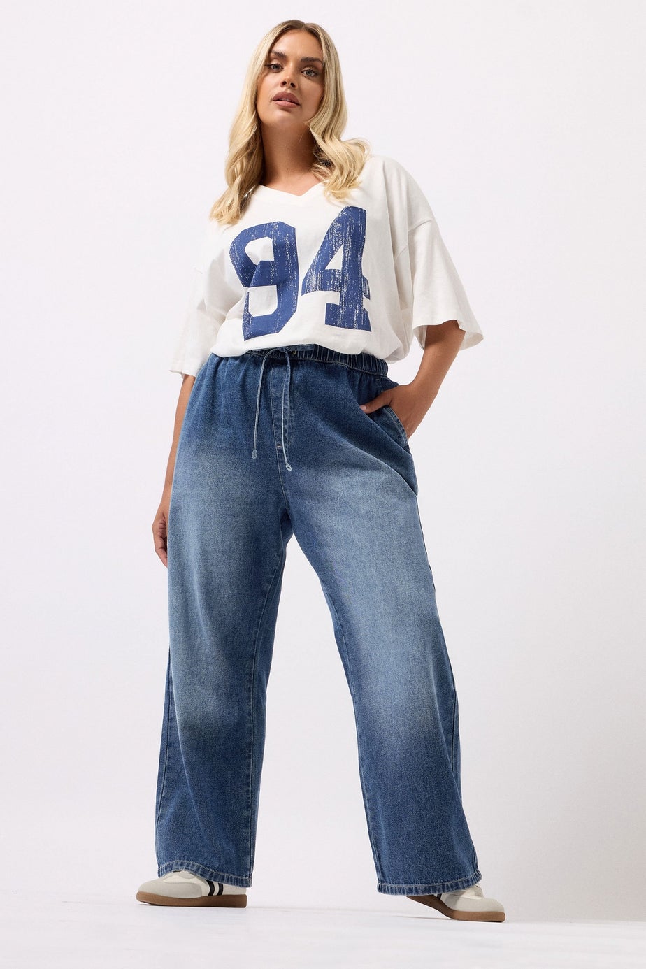 Yours Curve Blue Drawstring Wide Leg Jeans