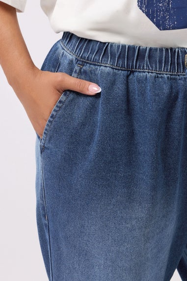 Yours Curve Blue Drawstring Wide Leg Jeans
