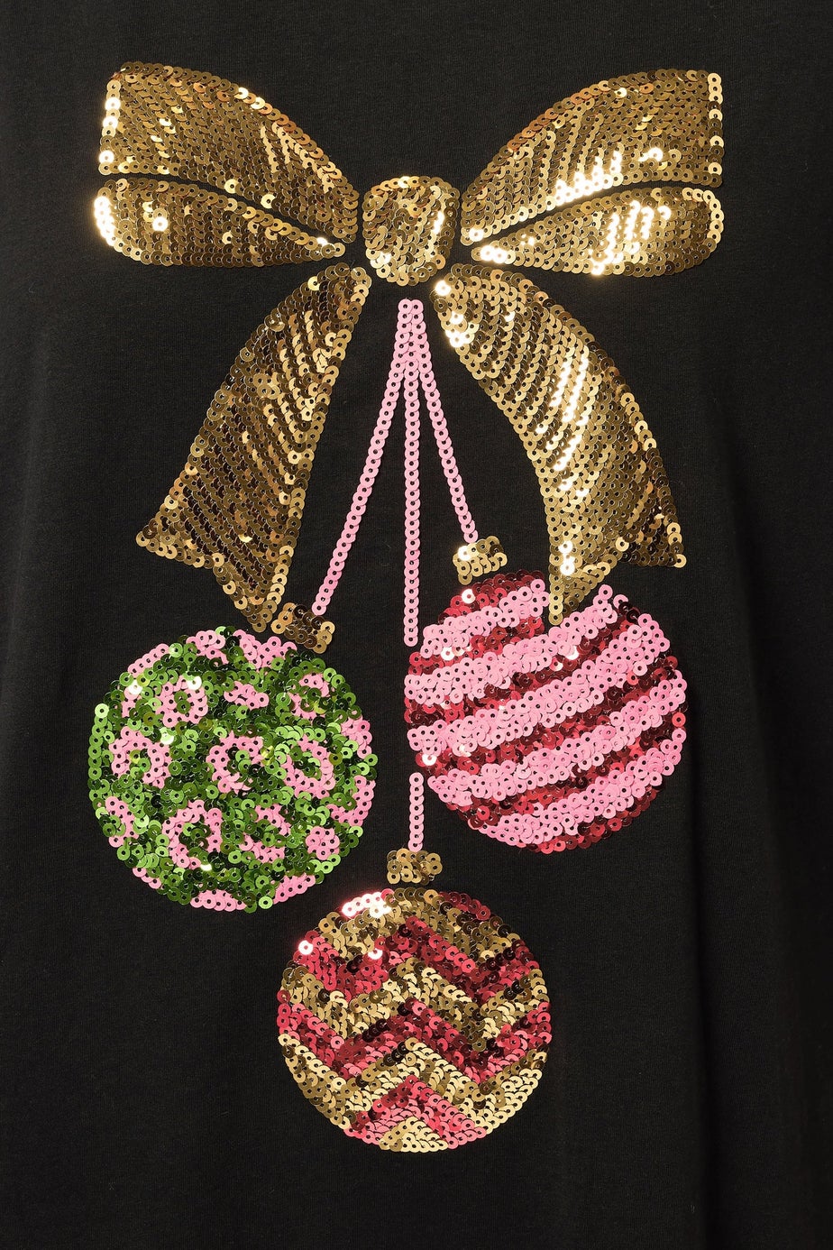 Yours Curve Black Sequin Embellished Christmas Bauble Novelty T-Shirt