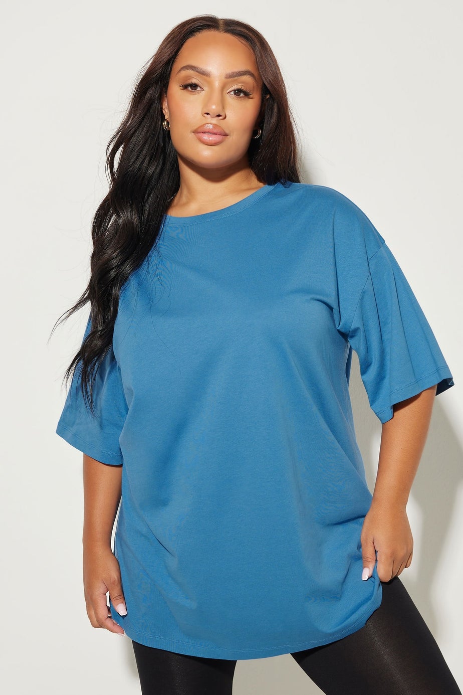 Yours Curve Blue Relaxed Longline T-Shirt