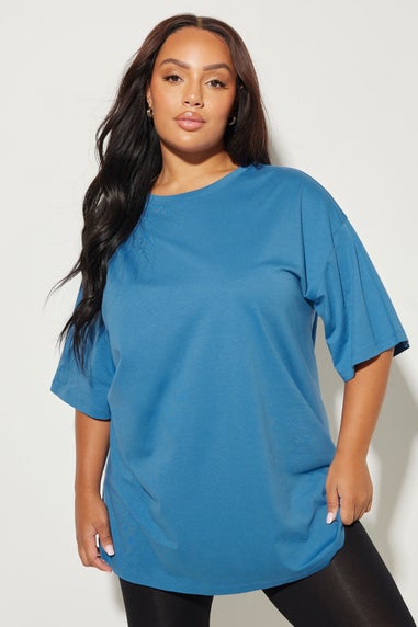 Yours Curve Blue Relaxed Longline T-Shirt