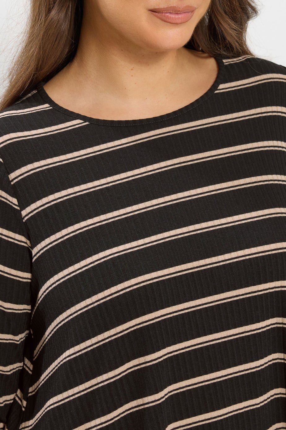 Yours Curve Black Stripe Ribbed Swing Top