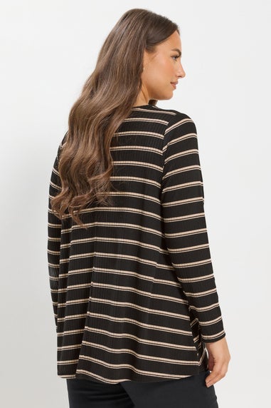 Yours Curve Black Stripe Ribbed Swing Top