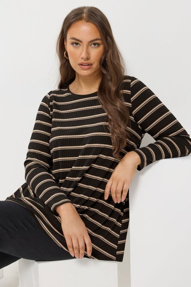 Yours Curve Black Stripe Ribbed Swing Top