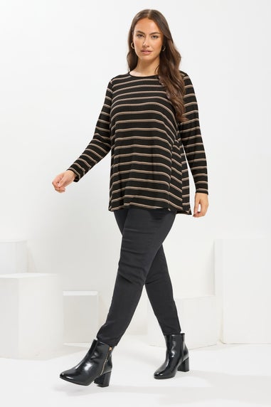 Yours Curve Black Stripe Ribbed Swing Top