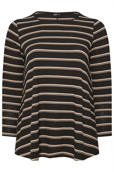 Yours Curve Black Stripe Ribbed Swing Top