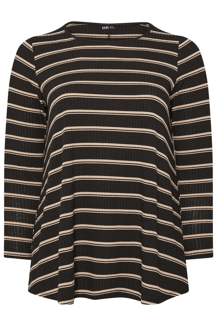 Yours Curve Black Stripe Ribbed Swing Top