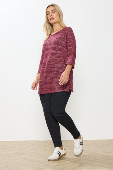 Yours Curve Burgundy Red Knitted Side Button Top