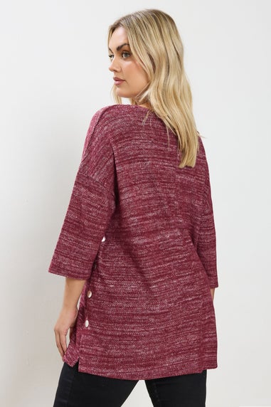 Yours Curve Burgundy Red Knitted Side Button Top