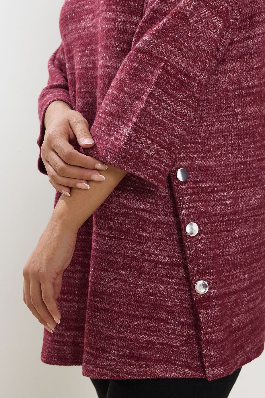 Yours Curve Burgundy Red Knitted Side Button Top