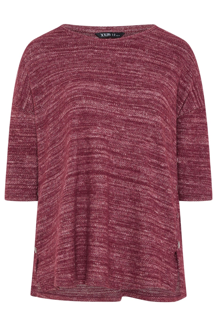 Yours Curve Burgundy Red Knitted Side Button Top