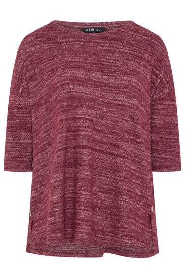 Yours Curve Burgundy Red Knitted Side Button Top