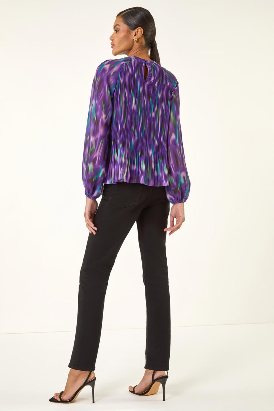 Roman Purple Abstract Print Pleated Top