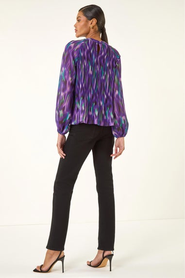 Roman Purple Abstract Print Pleated Top