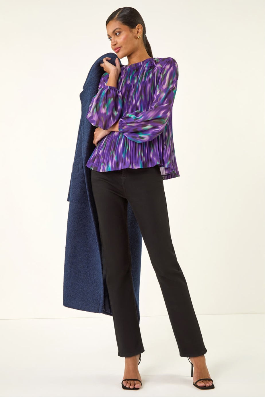 Roman Purple Abstract Print Pleated Top