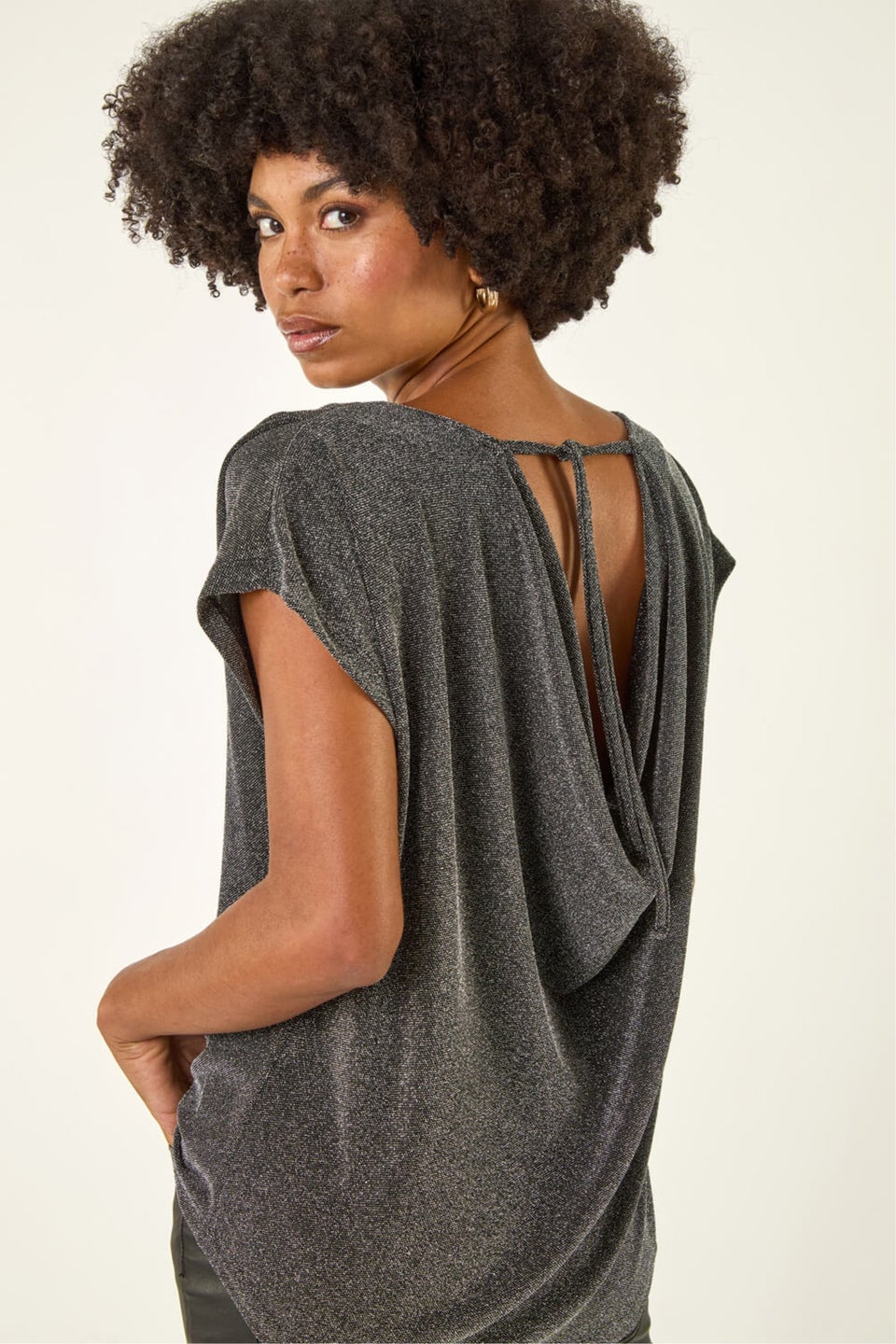 Roman Silver Shimmer Scoop Back Stretch Top