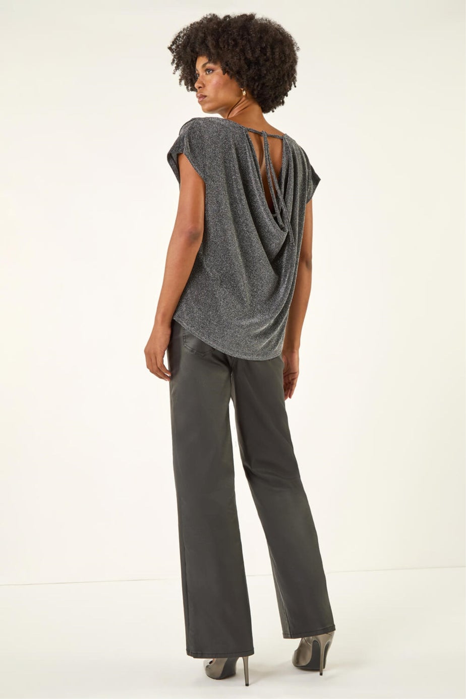 Roman Silver Shimmer Scoop Back Stretch Top