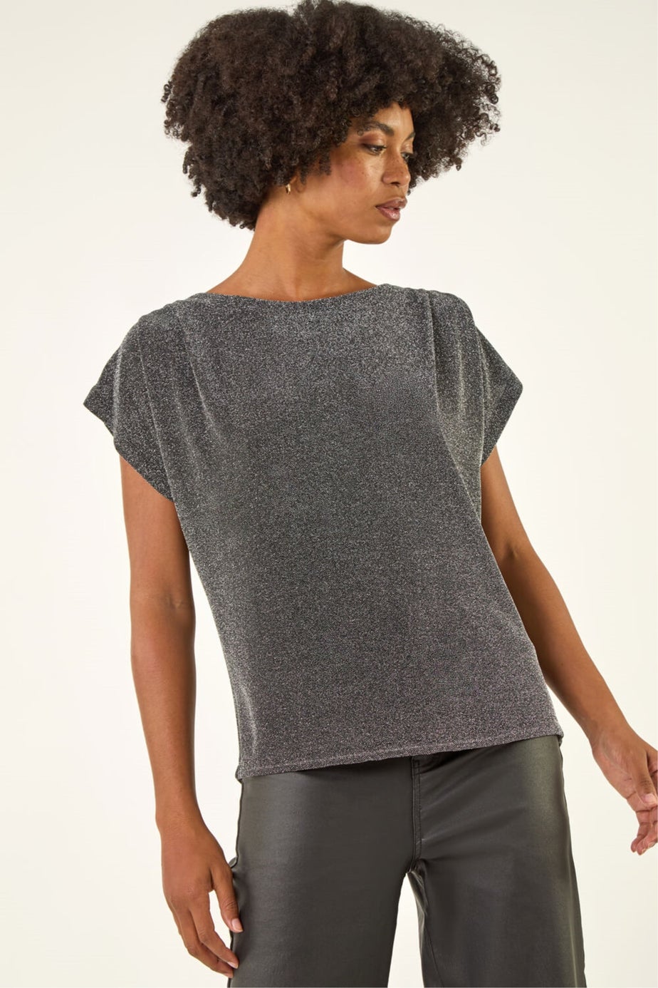 Roman Silver Shimmer Scoop Back Stretch Top