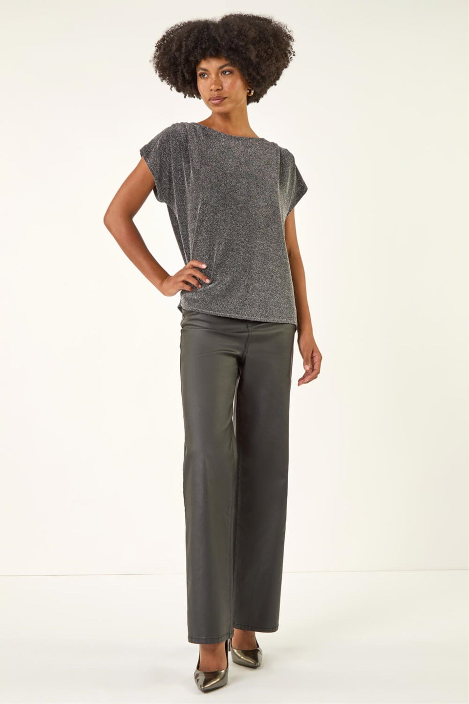 Roman Silver Shimmer Scoop Back Stretch Top