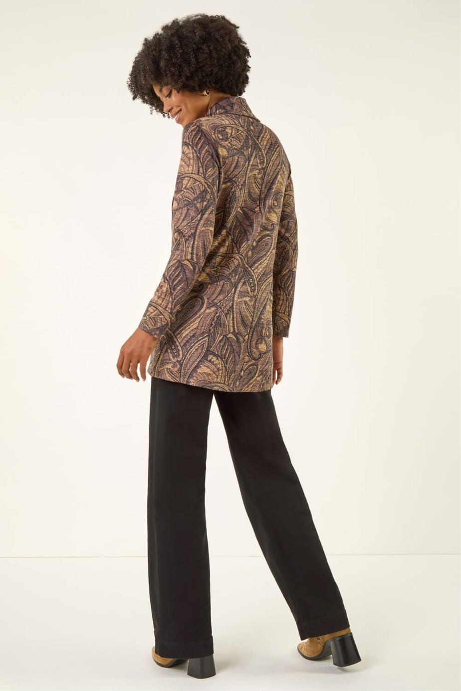 Roman Taupe Paisley Print Cowl Neck Stretch Top