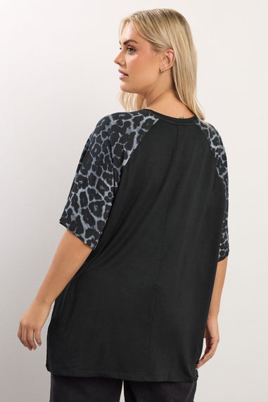 Yours Curve Black Animal Detail Sleeve T-Shirt