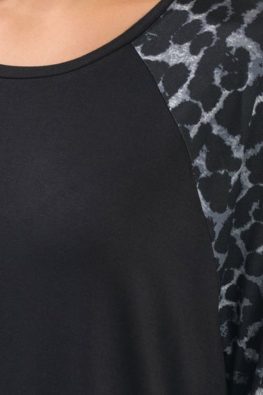 Yours Curve Black Animal Detail Sleeve T-Shirt
