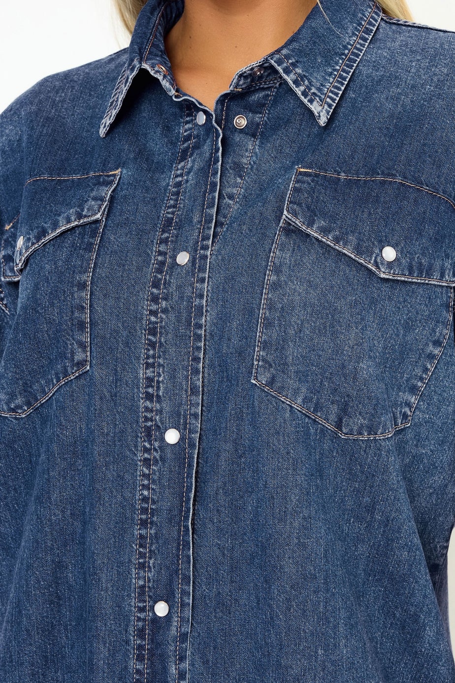 Yours Curve Mid Blue Western Denim Shirt
