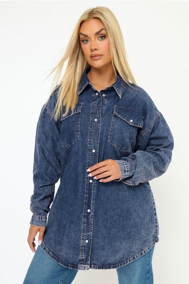 Yours Curve Mid Blue Western Denim Shirt
