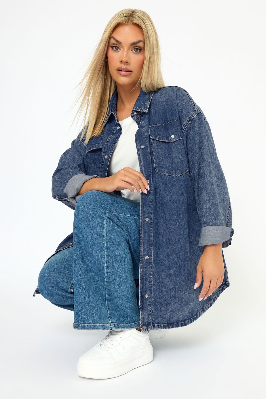 Yours Curve Mid Blue Western Denim Shirt
