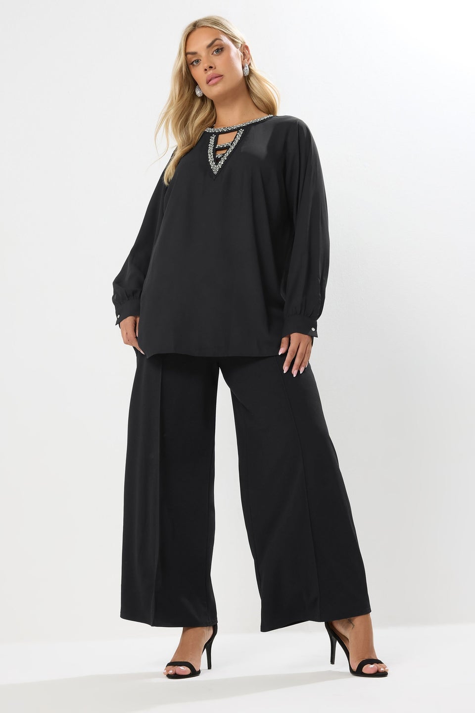 Yours Curve Black Diamante Keyhole Blouse