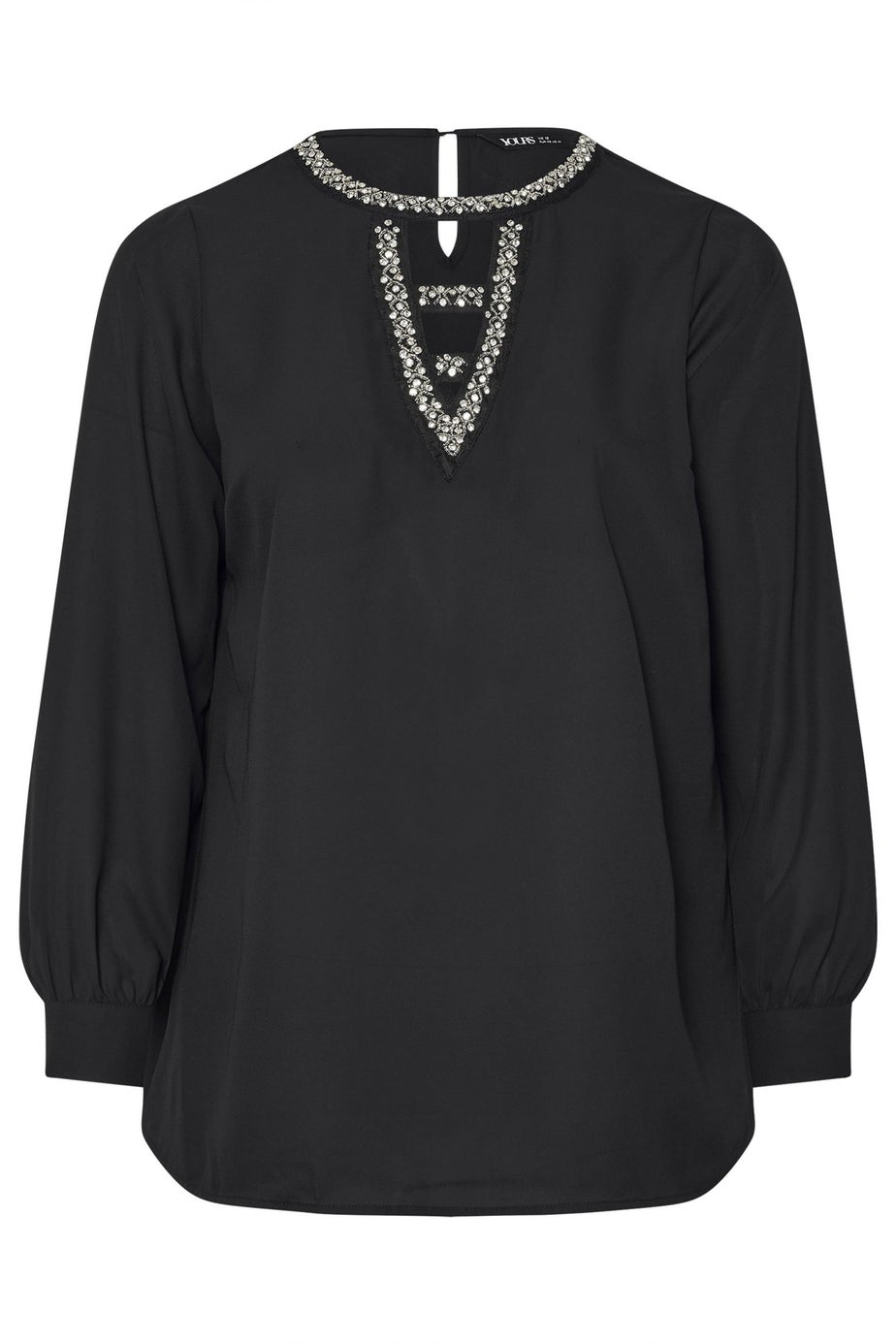 Yours Curve Black Diamante Keyhole Blouse