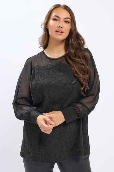 Yours Curve Black Lace Panel Blouse